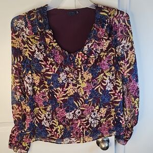 Taari‎ Blue Multicolor Floral Blouse Size S
